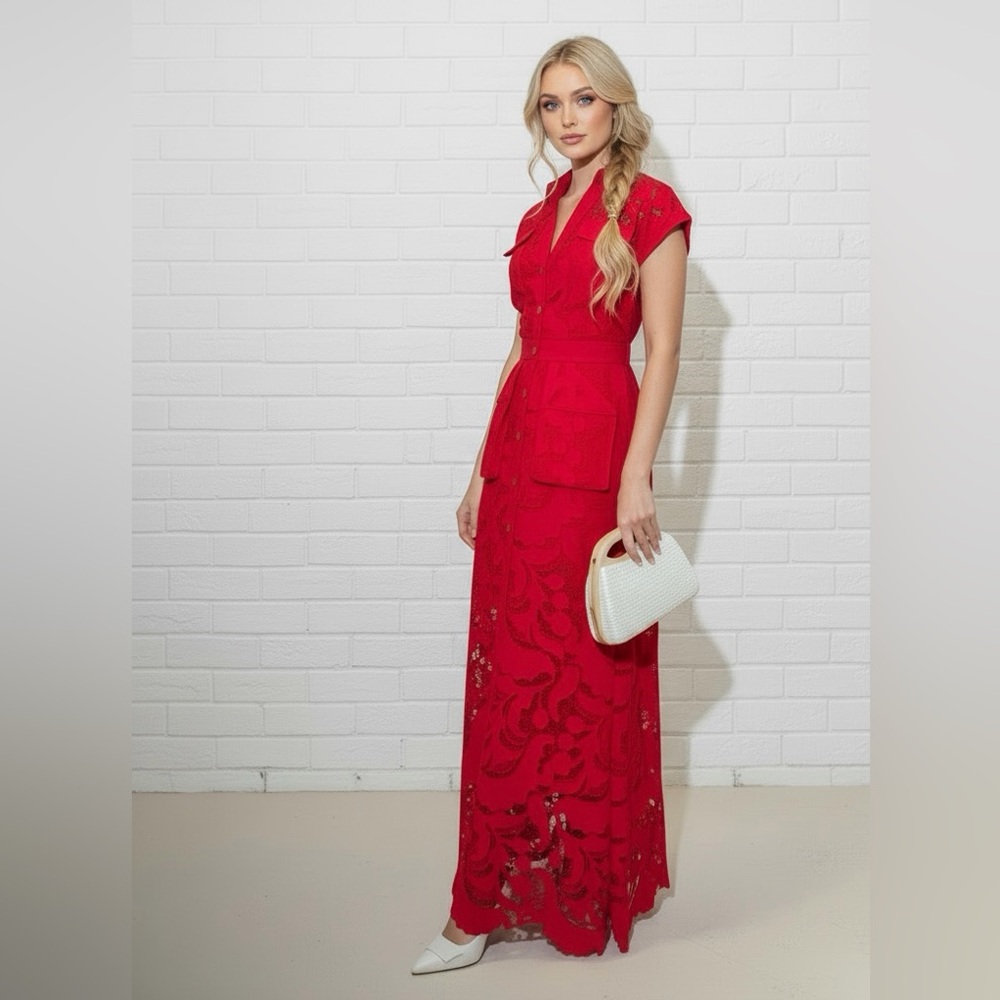 Chicways Lace Floral Midi Dress